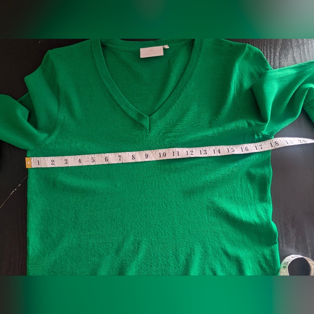 KAFFE Green V-Neck Knit Pullover Ruffle Bell Sleeve Sweater Sella Viscose Blend - Picture 6 of 7